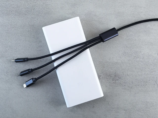 White power bank with charging cables