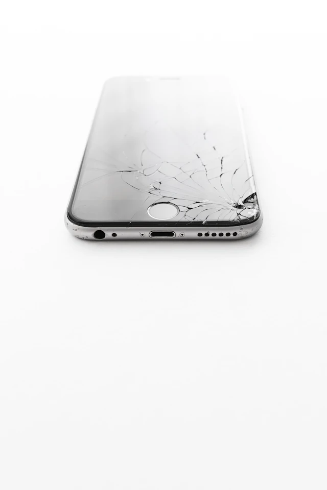 Smartphone with a cracked glass screen